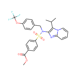 COC(=O)c1ccc(S(=O)(=O)N(Cc2ccc(OC(F)(F)F)cc2)c2nc3ccccn3c2C(C)C)cc1 ZINC000150300469