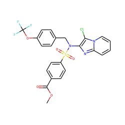 COC(=O)c1ccc(S(=O)(=O)N(Cc2ccc(OC(F)(F)F)cc2)c2nc3ccccn3c2Cl)cc1 ZINC000167652924