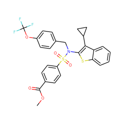 COC(=O)c1ccc(S(=O)(=O)N(Cc2ccc(OC(F)(F)F)cc2)c2sc3ccccc3c2C2CC2)cc1 ZINC000115231817