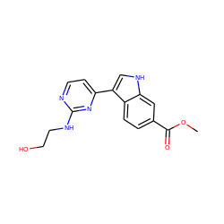 COC(=O)c1ccc2c(-c3ccnc(NCCO)n3)c[nH]c2c1 ZINC000072107271