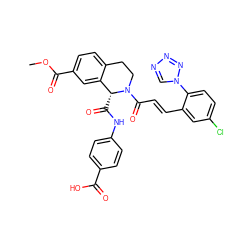 COC(=O)c1ccc2c(c1)[C@@H](C(=O)Nc1ccc(C(=O)O)cc1)N(C(=O)/C=C/c1cc(Cl)ccc1-n1cnnn1)CC2 ZINC001772588547