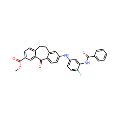 COC(=O)c1ccc2c(c1)C(=O)c1ccc(Nc3ccc(F)c(NC(=O)c4ccccc4)c3)cc1CC2 ZINC001772628337