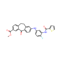 COC(=O)c1ccc2c(c1)C(=O)c1ccc(Nc3ccc(F)c(NC(=O)c4cccs4)c3)cc1CC2 ZINC001772580743