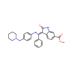 COC(=O)c1ccc2c(c1)NC(=O)/C2=C(\Nc1ccc(CN2CCCCC2)cc1)c1ccccc1 ZINC000101234869