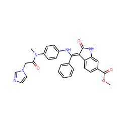 COC(=O)c1ccc2c(c1)NC(=O)/C2=C(\Nc1ccc(N(C)C(=O)Cn2ccnc2)cc1)c1ccccc1 ZINC000040973088