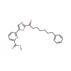 COC(=O)c1cccc(-c2cnc(C(=O)CCCCCCc3ccccc3)o2)n1 ZINC000035259935