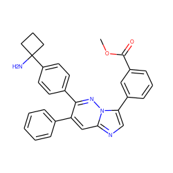 COC(=O)c1cccc(-c2cnc3cc(-c4ccccc4)c(-c4ccc(C5(N)CCC5)cc4)nn23)c1 ZINC000114038245