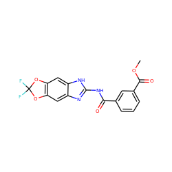 COC(=O)c1cccc(C(=O)Nc2nc3cc4c(cc3[nH]2)OC(F)(F)O4)c1 ZINC000211176067