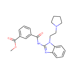 COC(=O)c1cccc(C(=O)Nc2nc3ccccc3n2CCN2CCCC2)c1 ZINC000299866404