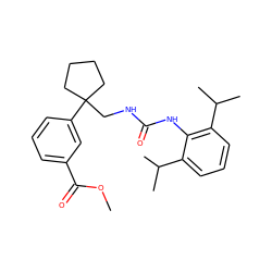 COC(=O)c1cccc(C2(CNC(=O)Nc3c(C(C)C)cccc3C(C)C)CCCC2)c1 ZINC000013736842