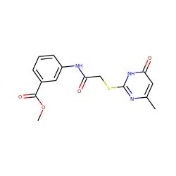 COC(=O)c1cccc(NC(=O)CSc2nc(C)cc(=O)[nH]2)c1 ZINC000008772793