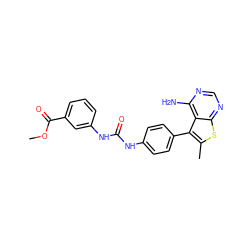 COC(=O)c1cccc(NC(=O)Nc2ccc(-c3c(C)sc4ncnc(N)c34)cc2)c1 ZINC000014946258