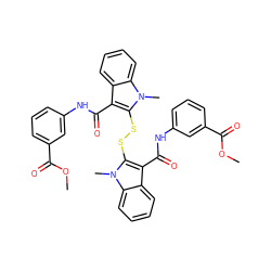 COC(=O)c1cccc(NC(=O)c2c(SSc3c(C(=O)Nc4cccc(C(=O)OC)c4)c4ccccc4n3C)n(C)c3ccccc23)c1 ZINC000027731815