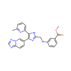 COC(=O)c1cccc(NCc2nc(-c3ccc4ncnn4c3)c(-c3cccc(C)n3)[nH]2)c1 ZINC000113391148