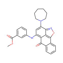 COC(=O)c1cccc(Nc2cc(N3CCCCCC3)c3noc4c3c2C(=O)c2ccccc2-4)c1 ZINC000095562757