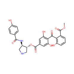 COC(=O)c1cccc(O)c1C(=O)c1c(O)cc(C(=O)O[C@@H]2CNC[C@H]2NC(=O)c2ccc(O)cc2)cc1O ZINC000014944166