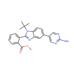 COC(=O)c1ccccc1-c1nc2cc(-c3cnc(N)nc3)ccc2n1C(C)(C)C ZINC000144123855