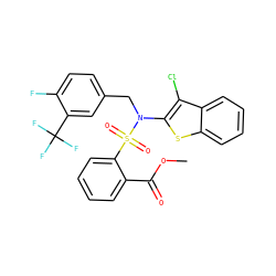 COC(=O)c1ccccc1S(=O)(=O)N(Cc1ccc(F)c(C(F)(F)F)c1)c1sc2ccccc2c1Cl ZINC000115229774