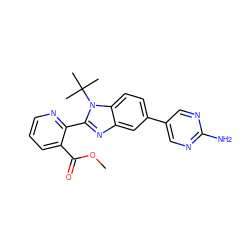 COC(=O)c1cccnc1-c1nc2cc(-c3cnc(N)nc3)ccc2n1C(C)(C)C ZINC000169703412