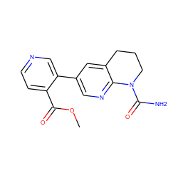 COC(=O)c1ccncc1-c1cnc2c(c1)CCCN2C(N)=O ZINC001772601838