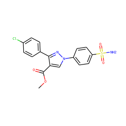 COC(=O)c1cn(-c2ccc(S(N)(=O)=O)cc2)nc1-c1ccc(Cl)cc1 ZINC000103248256