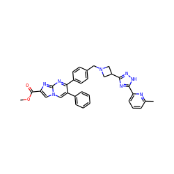 COC(=O)c1cn2cc(-c3ccccc3)c(-c3ccc(CN4CC(c5n[nH]c(-c6cccc(C)n6)n5)C4)cc3)nc2n1 ZINC000167411427