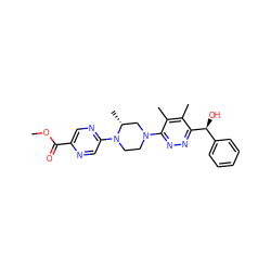 COC(=O)c1cnc(N2CCN(c3nnc([C@@H](O)c4ccccc4)c(C)c3C)C[C@H]2C)cn1 ZINC000146175148