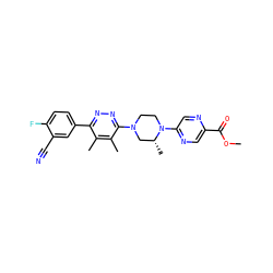 COC(=O)c1cnc(N2CCN(c3nnc(-c4ccc(F)c(C#N)c4)c(C)c3C)C[C@H]2C)cn1 ZINC000201144460