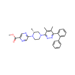 COC(=O)c1cnc(N2CCN(c3nnc(-c4ccccc4-c4ccccc4)c(C)c3C)C[C@H]2C)cn1 ZINC000201150350