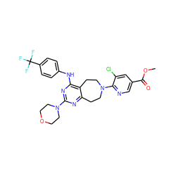 COC(=O)c1cnc(N2CCc3nc(N4CCOCC4)nc(Nc4ccc(C(F)(F)F)cc4)c3CC2)c(Cl)c1 ZINC000064560514