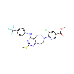 COC(=O)c1cnc(N2CCc3nc(SC)nc(Nc4ccc(C(F)(F)F)cc4)c3CC2)c(Cl)c1 ZINC000146867668