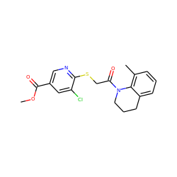 COC(=O)c1cnc(SCC(=O)N2CCCc3cccc(C)c32)c(Cl)c1 ZINC000166704841