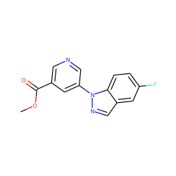 COC(=O)c1cncc(-n2ncc3cc(F)ccc32)c1 ZINC001772647504