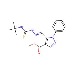 COC(=O)c1cnn(-c2ccccc2)c1/C=N/NC(=S)NC(C)(C)C ZINC000001031801