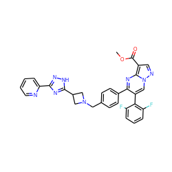 COC(=O)c1cnn2cc(-c3c(F)cccc3F)c(-c3ccc(CN4CC(c5nc(-c6ccccn6)n[nH]5)C4)cc3)nc12 ZINC000205492237