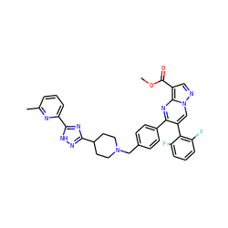 COC(=O)c1cnn2cc(-c3c(F)cccc3F)c(-c3ccc(CN4CCC(c5n[nH]c(-c6cccc(C)n6)n5)CC4)cc3)nc12 ZINC000167092668