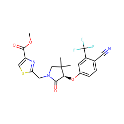 COC(=O)c1csc(CN2CC(C)(C)[C@@H](Oc3ccc(C#N)c(C(F)(F)F)c3)C2=O)n1 ZINC000072118985