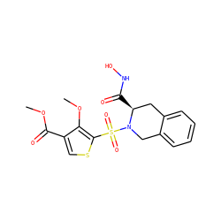 COC(=O)c1csc(S(=O)(=O)N2Cc3ccccc3C[C@@H]2C(=O)NO)c1OC ZINC000013797738