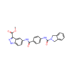 COC(=O)c1n[nH]c2ccc(NC(=O)c3ccc(NC(=O)N4Cc5ccccc5C4)cc3)cc12 ZINC000166813563