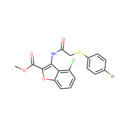 COC(=O)c1oc2cccc(Cl)c2c1NC(=O)CSc1ccc(Br)cc1 ZINC000059255450