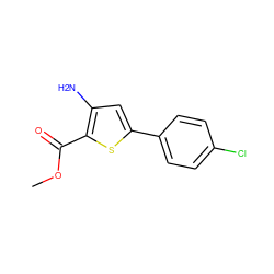 COC(=O)c1sc(-c2ccc(Cl)cc2)cc1N ZINC000000080688