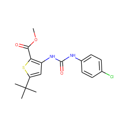 COC(=O)c1sc(C(C)(C)C)cc1NC(=O)Nc1ccc(Cl)cc1 ZINC000001026247