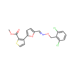 COC(=O)c1sccc1-c1ccc(/C=N/OCc2c(Cl)cccc2Cl)o1 ZINC000003028850