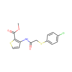 COC(=O)c1sccc1NC(=O)CSc1ccc(Cl)cc1 ZINC000000080319