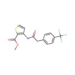 COC(=O)c1sccc1NC(=O)Cc1ccc(C(F)(F)F)cc1 ZINC000016470547