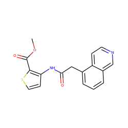 COC(=O)c1sccc1NC(=O)Cc1cccc2cnccc12 ZINC000064560798