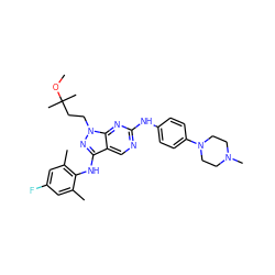 COC(C)(C)CCn1nc(Nc2c(C)cc(F)cc2C)c2cnc(Nc3ccc(N4CCN(C)CC4)cc3)nc21 ZINC000055768067