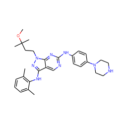 COC(C)(C)CCn1nc(Nc2c(C)cccc2C)c2cnc(Nc3ccc(N4CCNCC4)cc3)nc21 ZINC000053281978