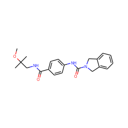 COC(C)(C)CNC(=O)c1ccc(NC(=O)N2Cc3ccccc3C2)cc1 ZINC000165961962