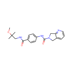 COC(C)(C)CNC(=O)c1ccc(NC(=O)N2Cc3cccnc3C2)cc1 ZINC000167205258